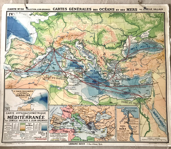 Carte Scolaire Ancienne Mediterranee Oceans Et Mers Brocante Et Deco Chic