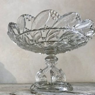 Petite Coupe Sur Pied En Verre Moulé Bleu – Motif Floral, Diamètre 10,9 Cm, Déco Vintage