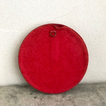 Cadre ovale verre bombé doré vintage fleurs tissu rouge médaillon ancien