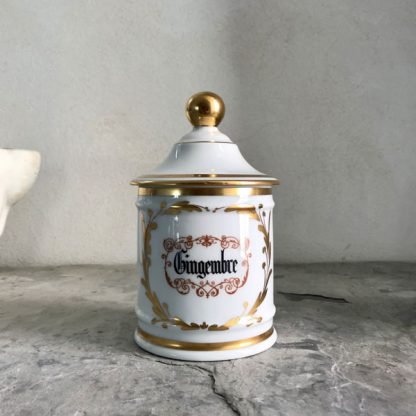 Pot d'apothicaire en porcelaine de Limoges blanc et or