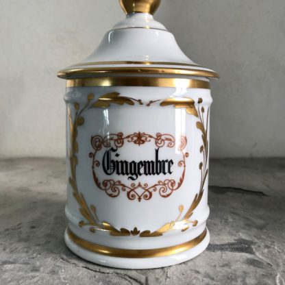 Pot d'apothicaire en porcelaine de Limoges blanc et or