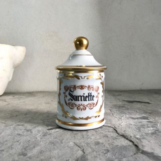 Pot d'apothicaire en porcelaine de Limoges blanc et or