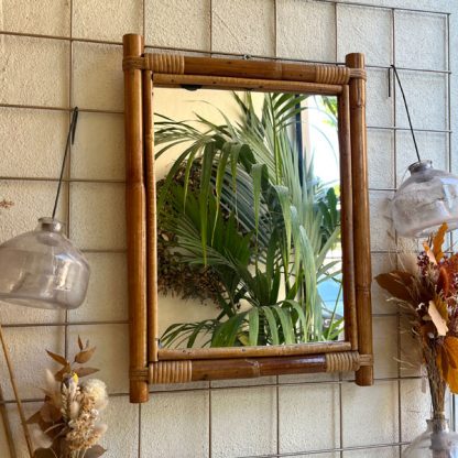 Miroir en rotin et bambou vintage