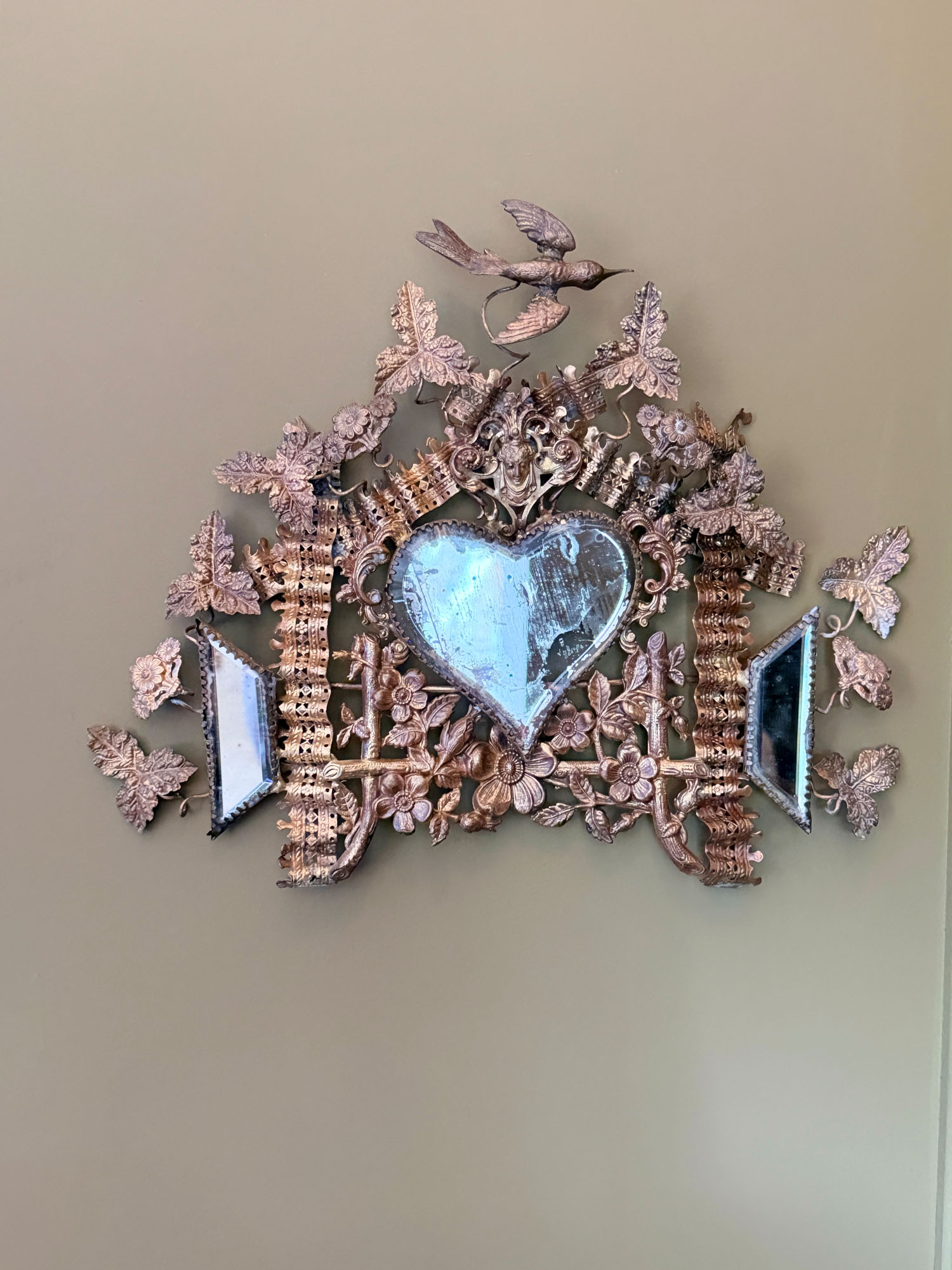 Miroir cœur & métal doré XIXème